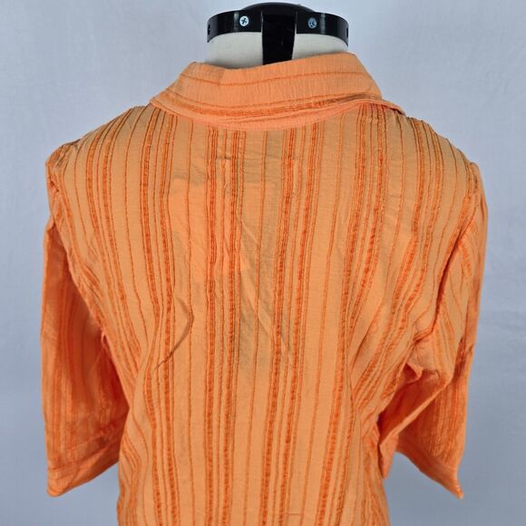 CJ Banks Blouse Women's 1X Orange Striped Button Down 3/4 Sleeve Collar NWT - Picture 4 of 16